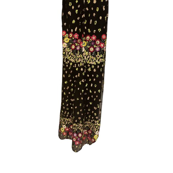 Black Floral Embroidered Maxi Dress With Spaghetti Straps & V-Neckline - Picture 4 of 13